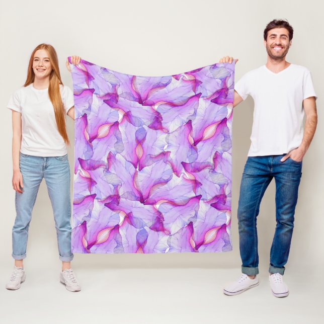 Watercolor Purple Flower Petals Fleece Blanket (In Situ)