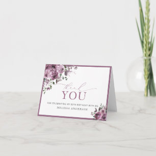 Watercolor Purple Flowers 80th Birthday Thank You Card