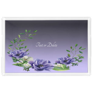 Watercolor Purple Flowers Acrylic Vanity Tray