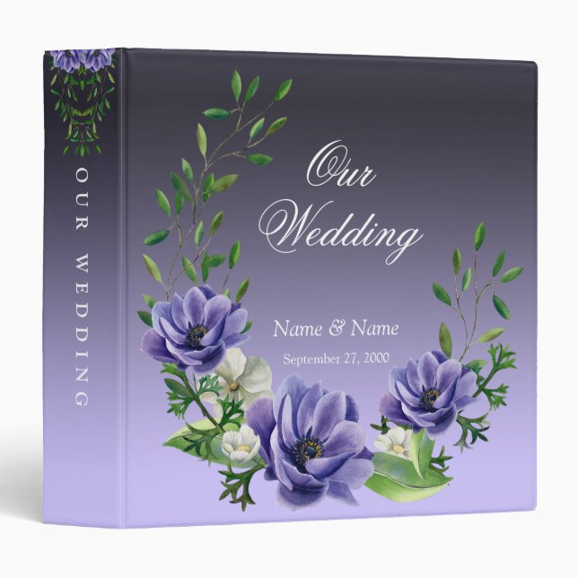 Watercolor Purple Flowers Album Binder (Front/Spine)