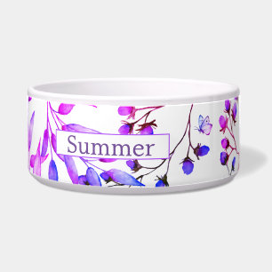 Watercolor purple flowers and cute butterflies bowl