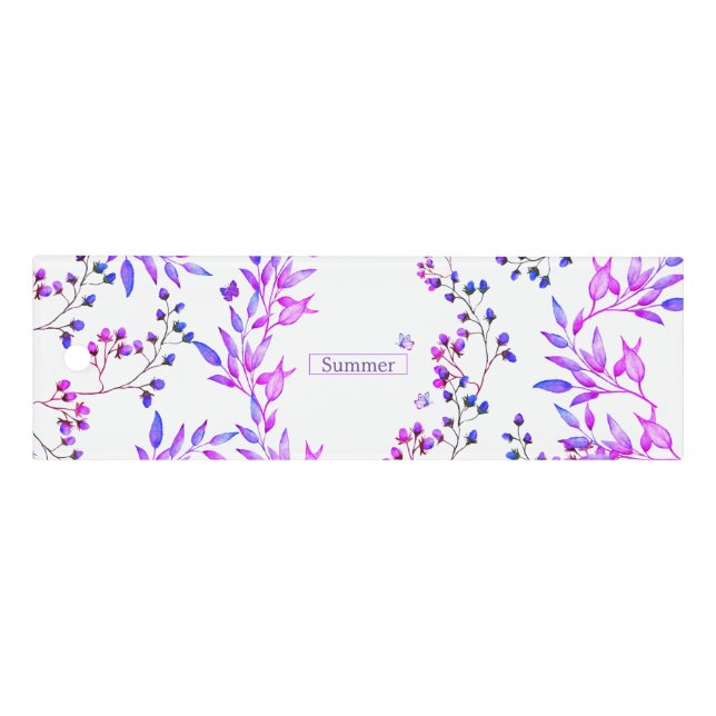 Watercolor purple flowers and cute butterflies ruler (Front)