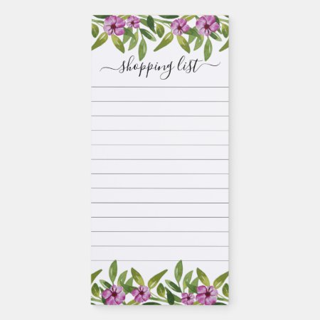 Watercolor Purple Flowers And Greenery Typography Magnetic Notepad