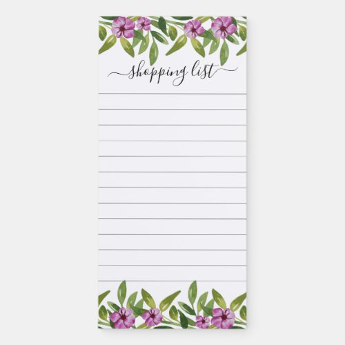 Watercolor purple flowers and greenery typography magnetic notepad