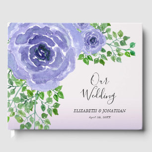 Watercolor Purple Flowers and Greenery Wedding Guest Book