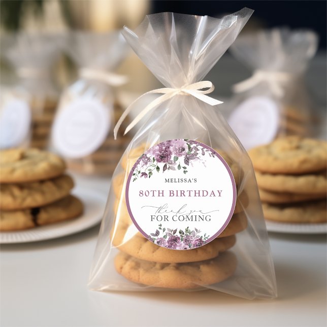 Watercolor Purple Flowers Any Age Birthday Classic Round Sticker (Creator Uploaded)