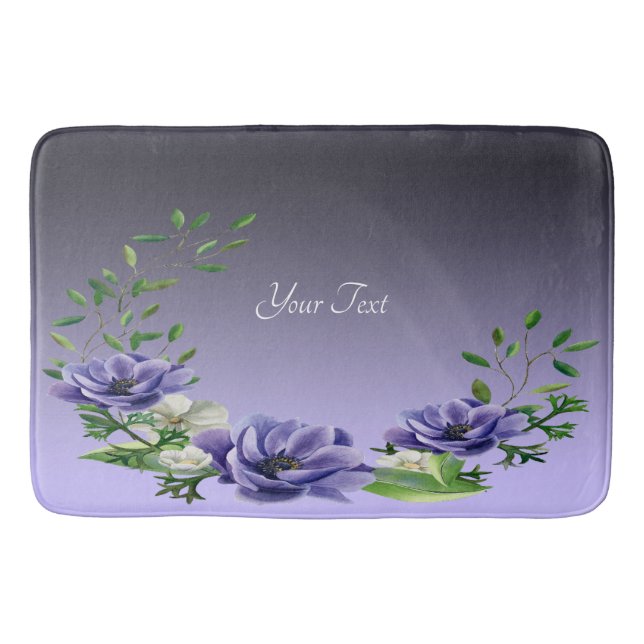 Watercolor Purple Flowers Bath Mat (Front)