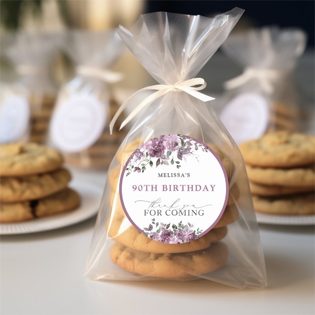 Watercolor Purple Flowers Birthday Classic Round Sticker (Creator Uploaded)