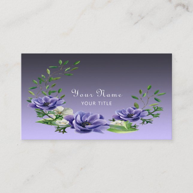 Watercolor Purple Flowers Business Card (Front)