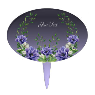 Watercolor Purple Flowers Cake Topper