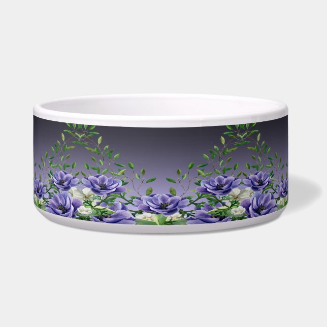 Watercolor Purple Flowers Ceramic Pet Bowl (Front)
