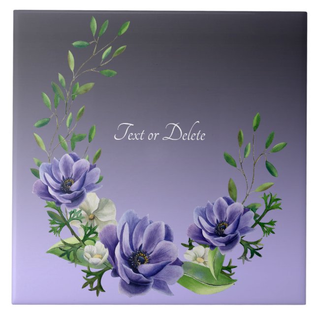 Watercolor Purple Flowers Ceramic Tile (Front)