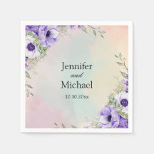 watercolor purple flowers elegant script wedding