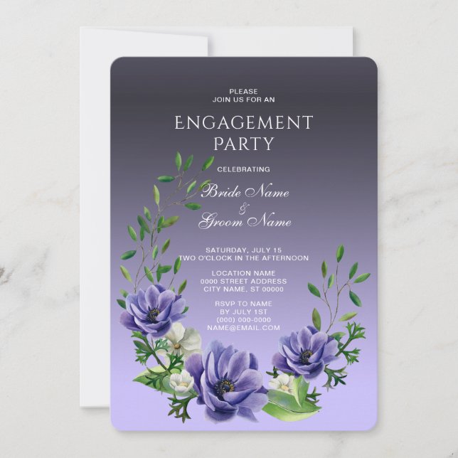 Watercolor Purple Flowers Engagement Invitation (Front)