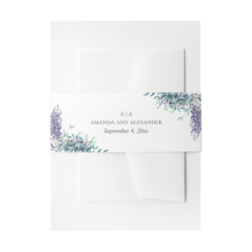 Watercolor purple flowers Floral lavender wedding Invitation Belly Band