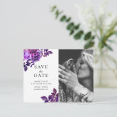Watercolor purple flowers. Floral Save the Date Postcard (Standing Front)