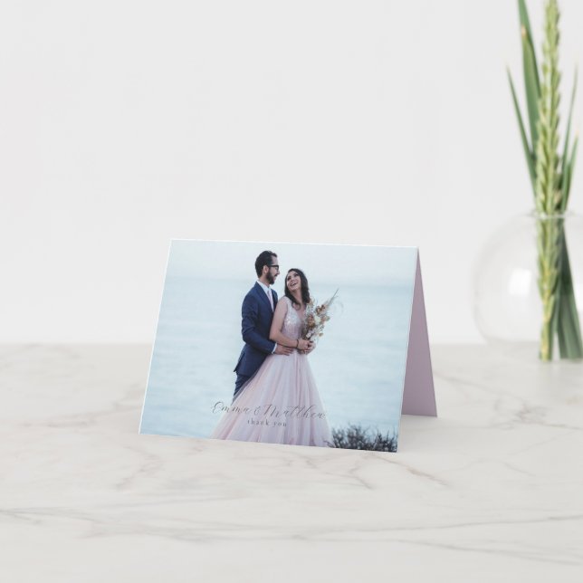 Watercolor Purple Flowers Folded Photo Thank You Note Card (Front)