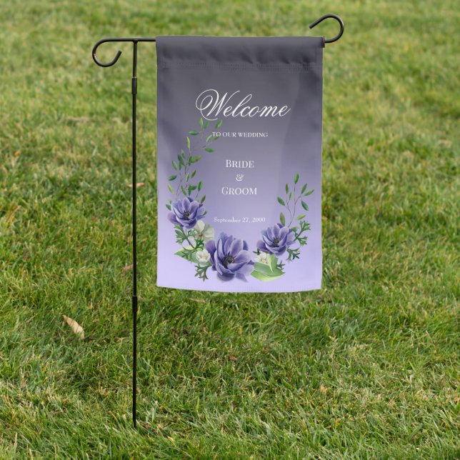 Watercolor Purple Flowers Garden Flag (In SItu)