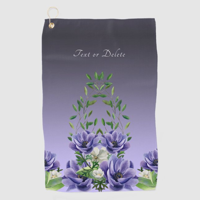 Watercolor Purple Flowers Golf Towel (Front)