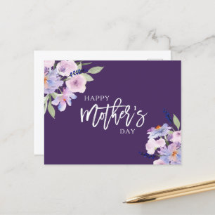 watercolor purple flowers happy mother's day holiday postcard