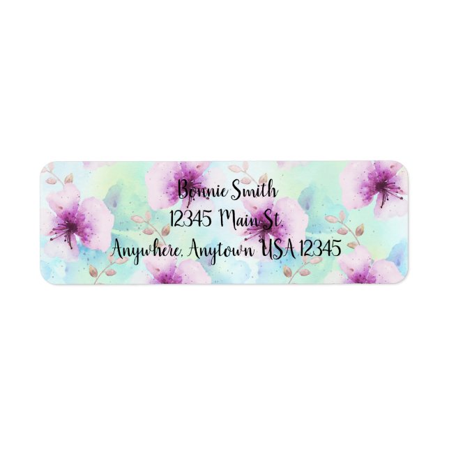 Watercolor Purple Flowers Label (Front)