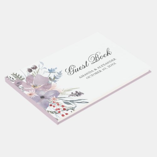 Watercolor purple flowers Lavender floral wedding Guest Book