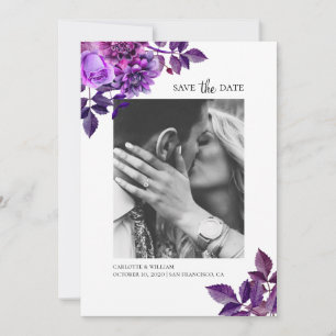 Watercolor purple flowers. Lilac floral photo Save The Date