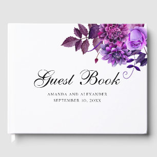 Watercolor purple flowers. Lilac floral wedding Guest Book