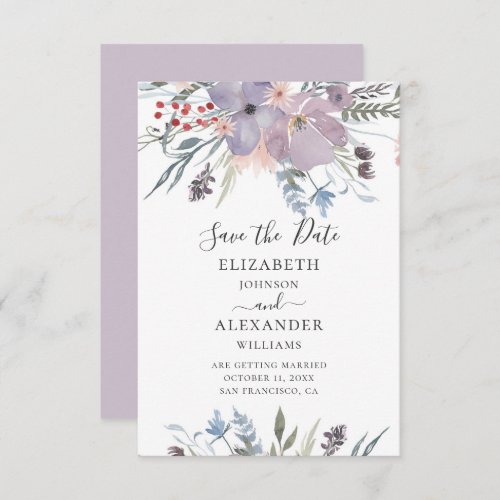 Watercolor purple flowers Lilac floral wedding Invitation