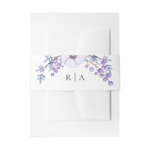 Watercolor purple flowers Lilac floral wedding Invitation Belly Band