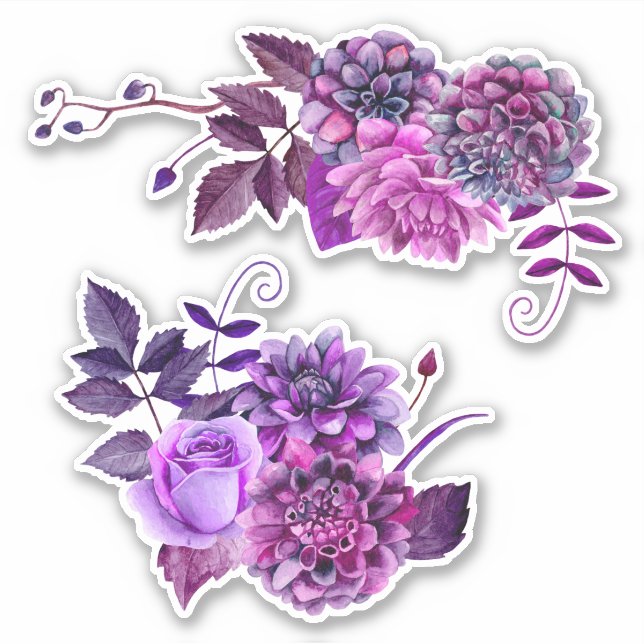 Watercolor purple flowers. Lilac garden floral Sticker (Front)