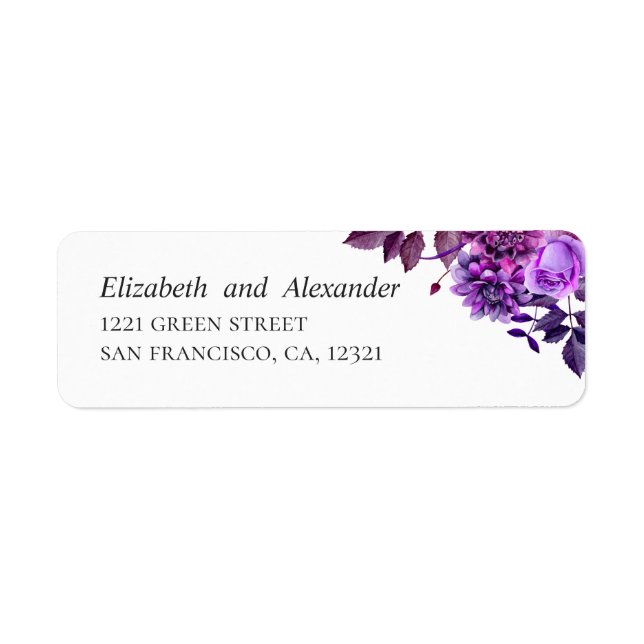 Watercolor purple flowers. Lilac wedding address Label (Front)