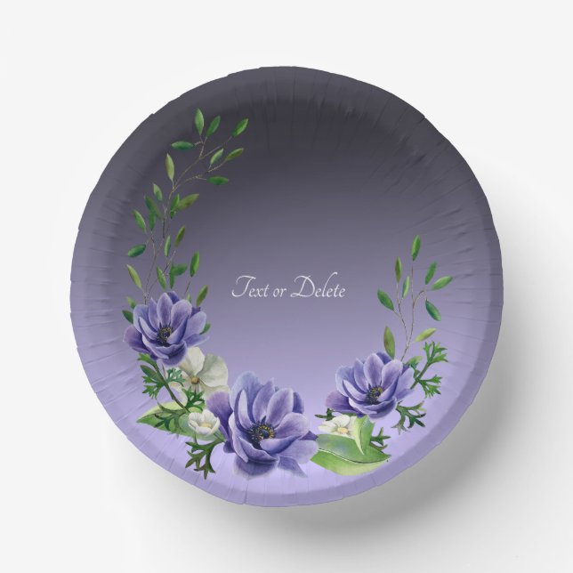Watercolor Purple Flowers Paper Bowls (Front)