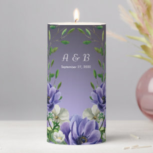 Watercolor Purple Flowers Pillar Candle