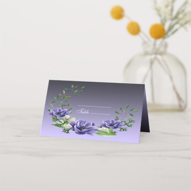 Watercolor Purple Flowers Place Card (Front)
