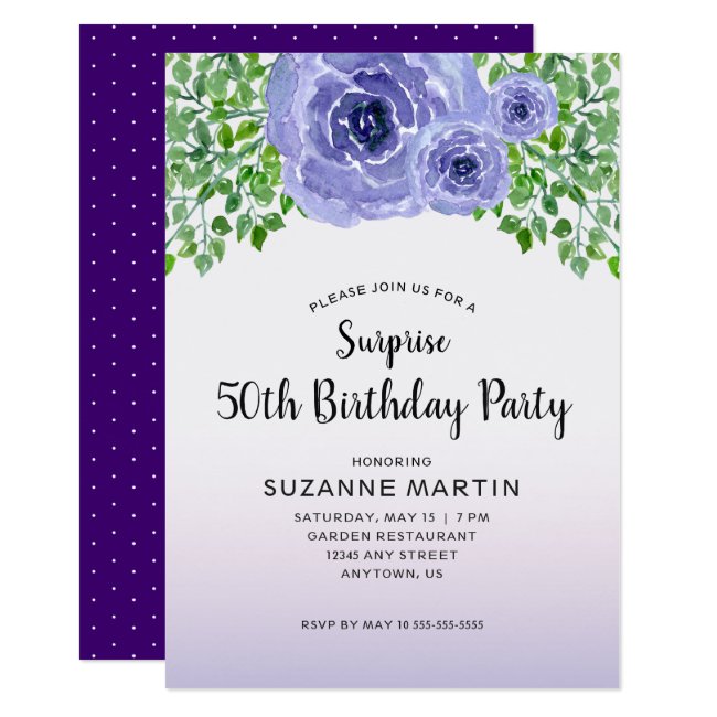 Watercolor Purple Flowers | Surprise 50th Birthday