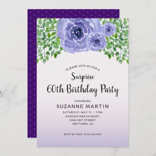 Watercolor Purple Flowers  Surprise 60th Birthday Invitation