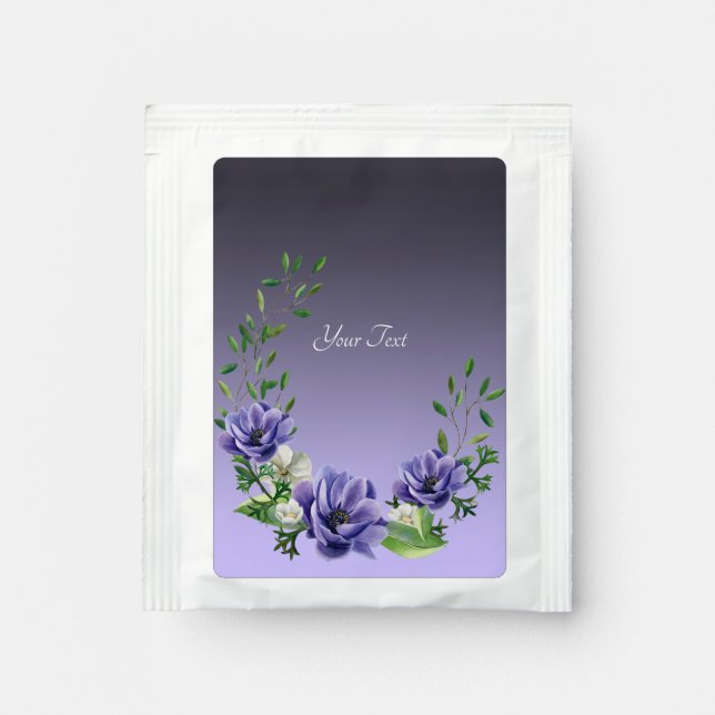 Watercolor Purple Flowers Tea Bag Drink Mix (Front)