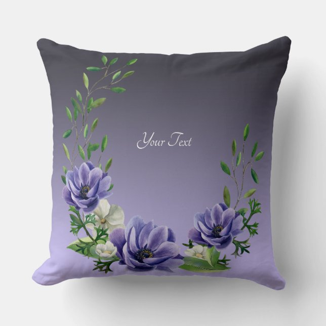 Watercolor Purple Flowers Throw Pillow (Front)