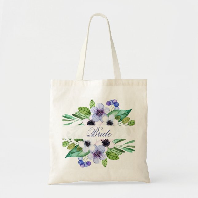 Watercolor Purple Flowers Tote Bag (Front)
