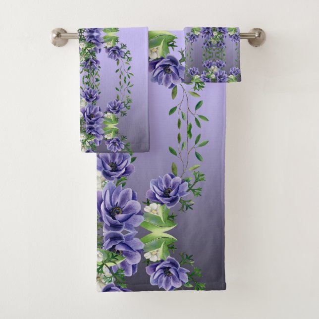 Watercolor Purple Flowers Towel Set (Insitu)