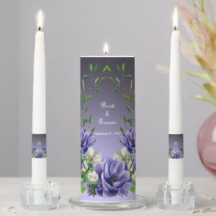 Watercolor Purple Flowers Unity Candle Set