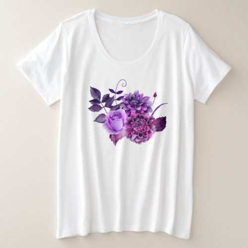 Watercolor purple flowers Violet botanical floral Plus Size T_Shirt