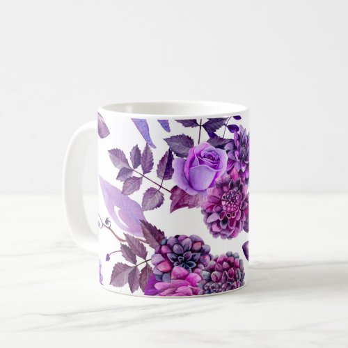Watercolor purple flowers Violet floral botanical Coffee Mug