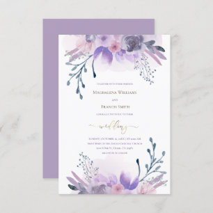 watercolor purple flowers wedding invitation
