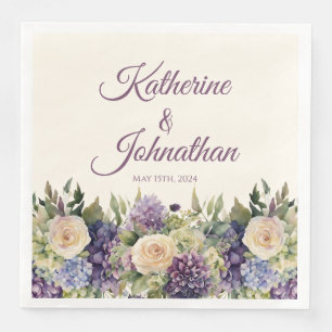 Watercolor Purple Flowers-Wedding- Paper Dinner Napkins
