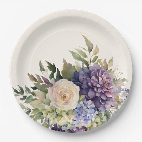 Watercolor Purple Flowers_Wedding_ Paper Plates