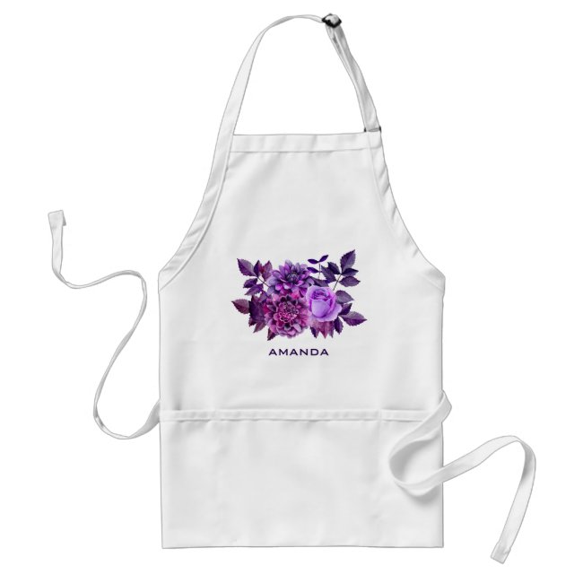 Watercolor purple garden flowers. Violet floral Adult Apron