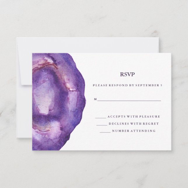 Watercolor Purple Geode Wedding RSVP (Front)