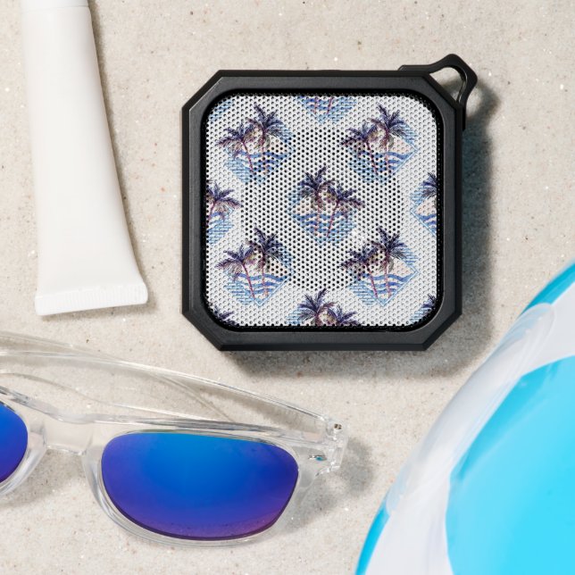 Watercolor Purple Geometric Palm Tree Pattern Bluetooth Speaker (Insitu(Beach))
